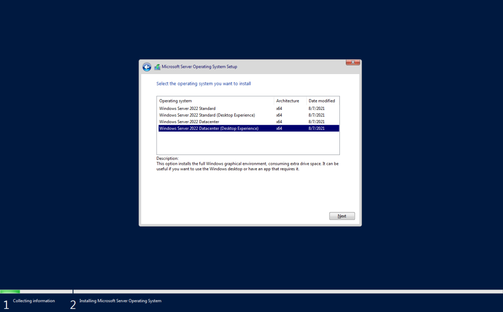 4 windows server 2022 datacenter desktop experience 1024x636 1 Windows Server 2022 Kurulumu