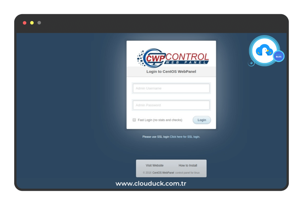 centos web panel login sayfası